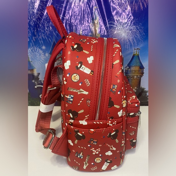 Disney Parks Christmas Mickey Snacks Food Castle Loungefly Mini Backpack NEW - Picture 2 of 5
